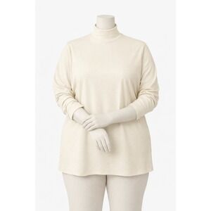 NorthStyle Womens 3X Pima Cotton Mockneck Top Ivory‎ Long Sleeves NWT
